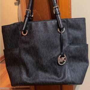 Michael Kors Black Logo Tote with MK Charm